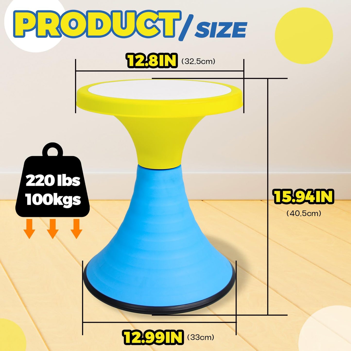 AOBOTE Kids Wobble Swivel Stool, 15.7" Height Wiggle Stool for Ages 6+, 360° Rotatable Active Learning Chair, Flexible Seating for Classroom & Home, Improves Posture & Focus, Blue