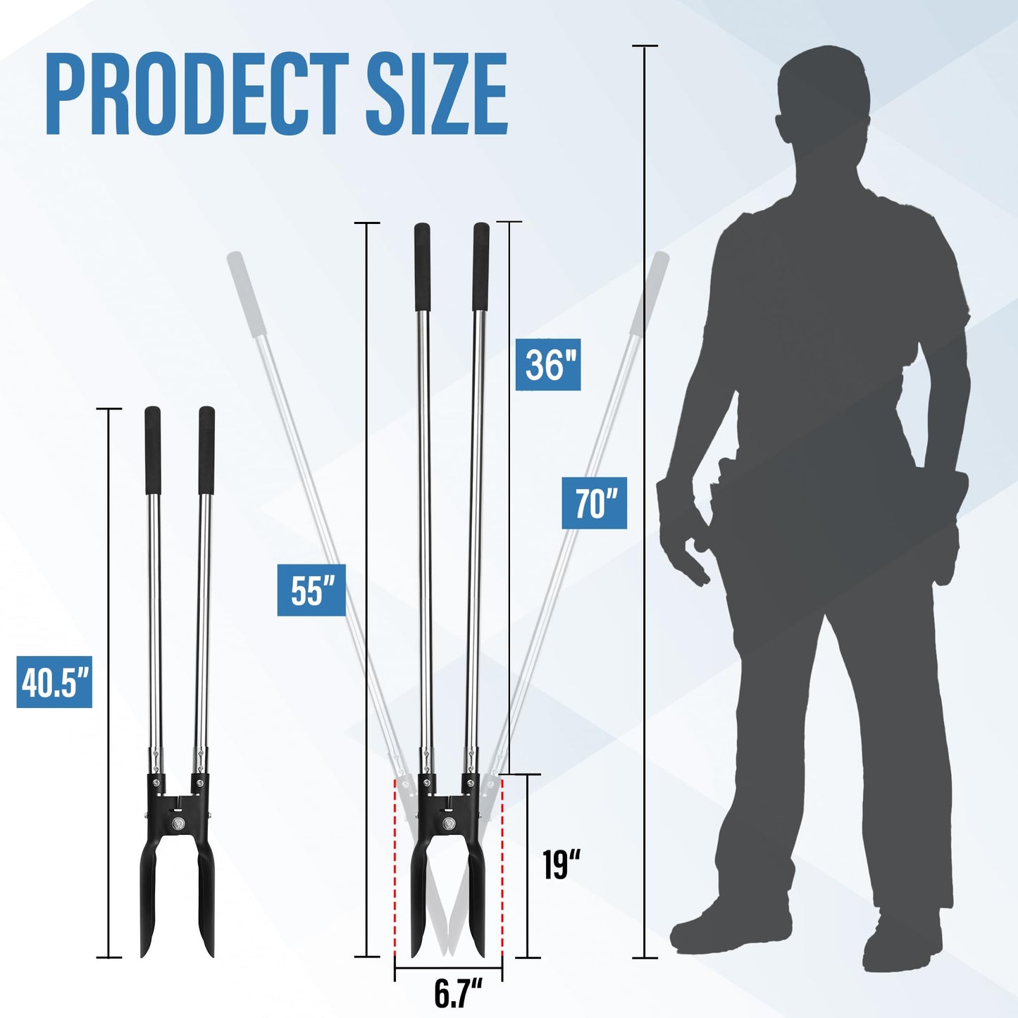YEELOR Post Hole Digger, Hole Digger with One-Piece Manganese Steel Blade, Post Digger with 55" Adjustable Stainless Steel Handle for Digging Post Holes Installing Mailboxes Fencing