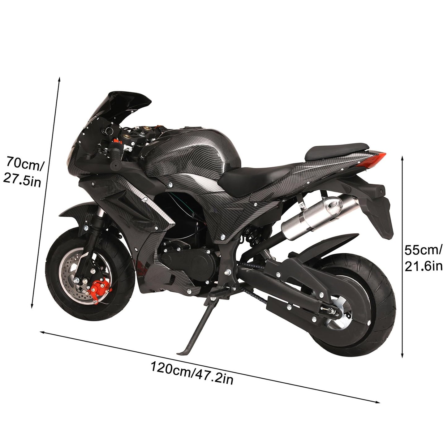 49cc Kids Motorcycle, Mini Dirt Bike, 4-Stroke Dirt Bike with 6.5" Off Road Tire, Gas Power Motocross with Front Rear Disc Brakes, Max Speed 25MPH,Max Load 440 LBS,Gift for 8-14 Kids,Black