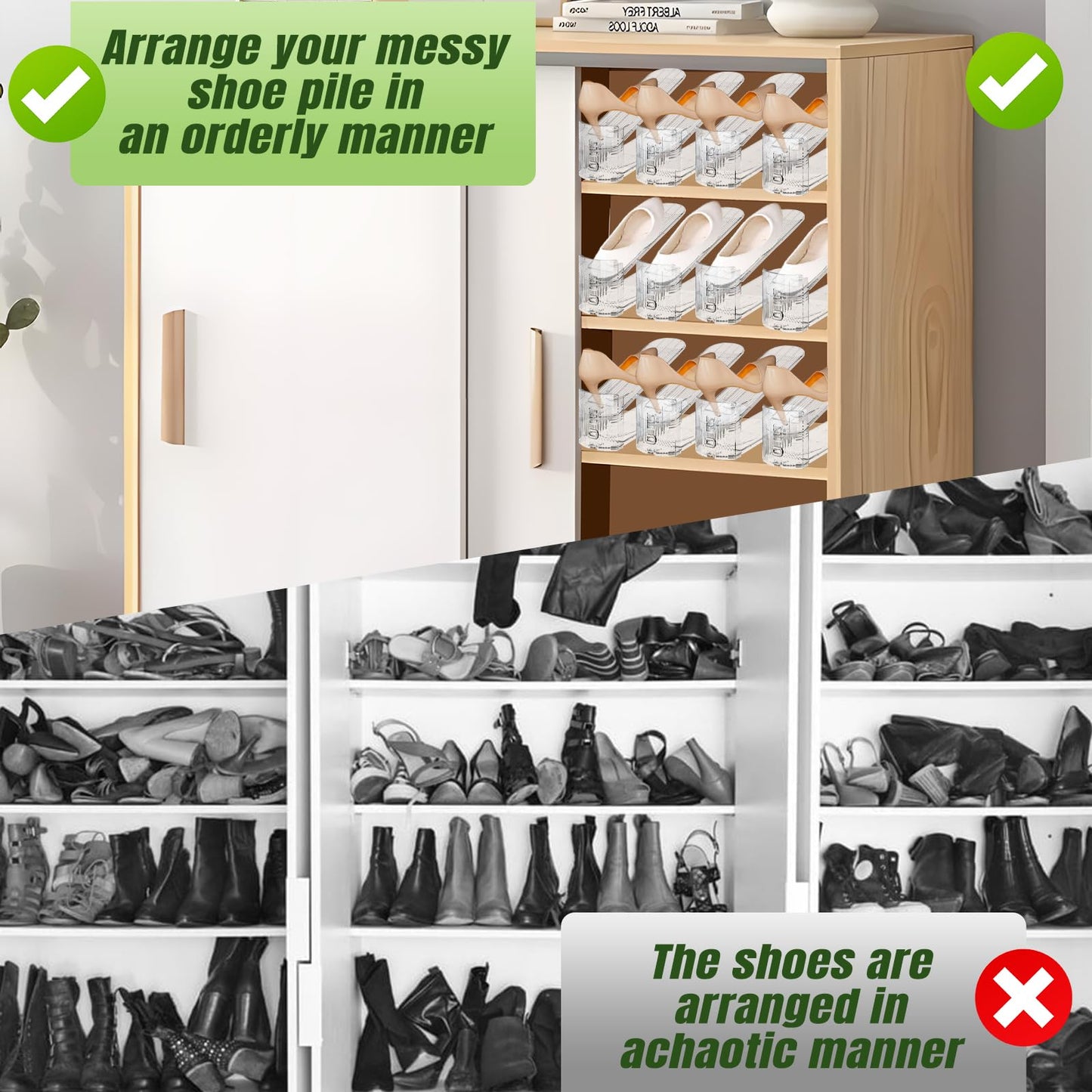 MOVDEET Shoe Slots Organizer,36 Pack Transparent Shoe Stacker Adjustable Shoe Slot Organizer Space Saver Shoe Rack Holder Shoe Storage Organizers for Closet,Transparent