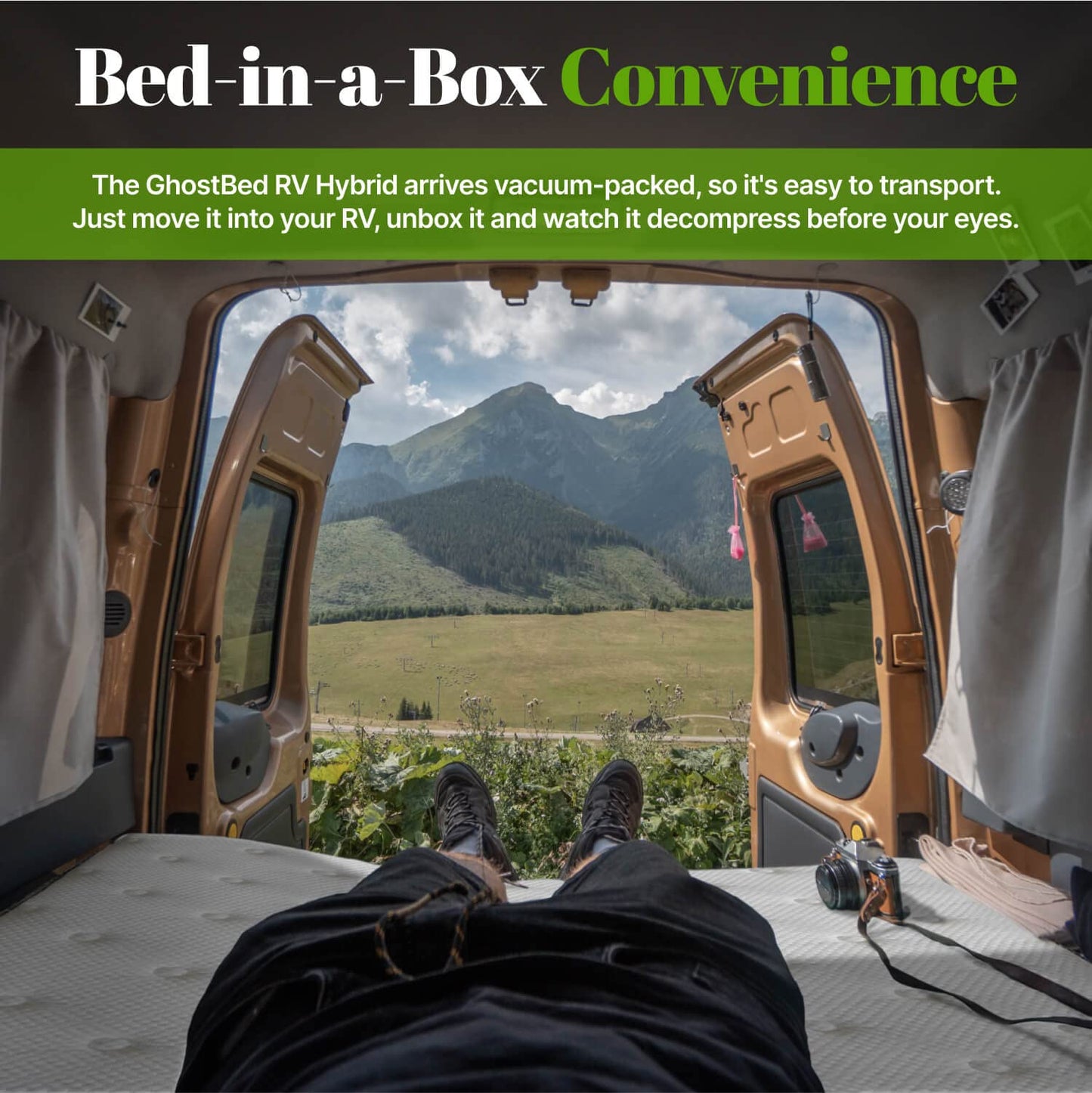 GhostBed 10" Short King RV Mattress - Memory Foam & Hybrid Coils, Low Profile, Medium Feel, Made in USA - Short King Mattress for RV Camper, Dimensions: 75"x72"x10"