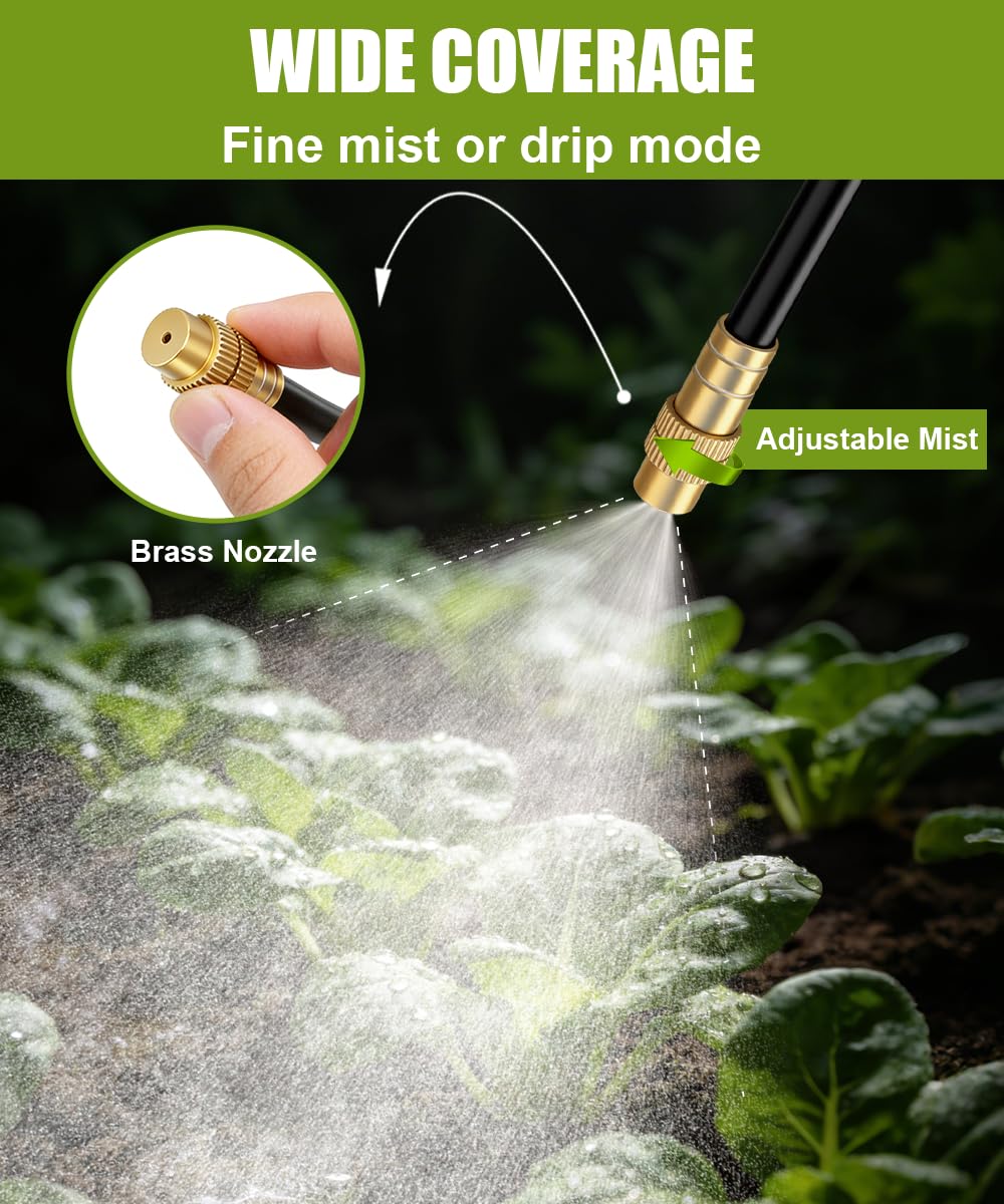 80FT 5/16" Misting Irrigation System for Garden with 30 Adjustable Nozzles