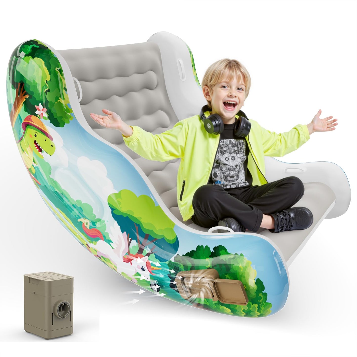Sensory Chair for Kids, Inflatable Rocking Chair for Kids with Autism & ADHD, Air Cloud Rocker for Toddler as 3 4 5 6 7 8 Year Old Boy Girl Gifts, Autism Sensory Products Training Body Coordination