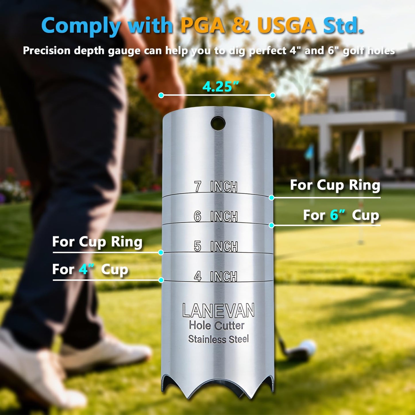 LANEVAN Stainless Steels Golf Hole Cutter for Putting Green Practice, 4Inch & 6Inch USGA Standard Portable Post Hole Digger for Backyard, Lawn Plugger Tool for Gardening