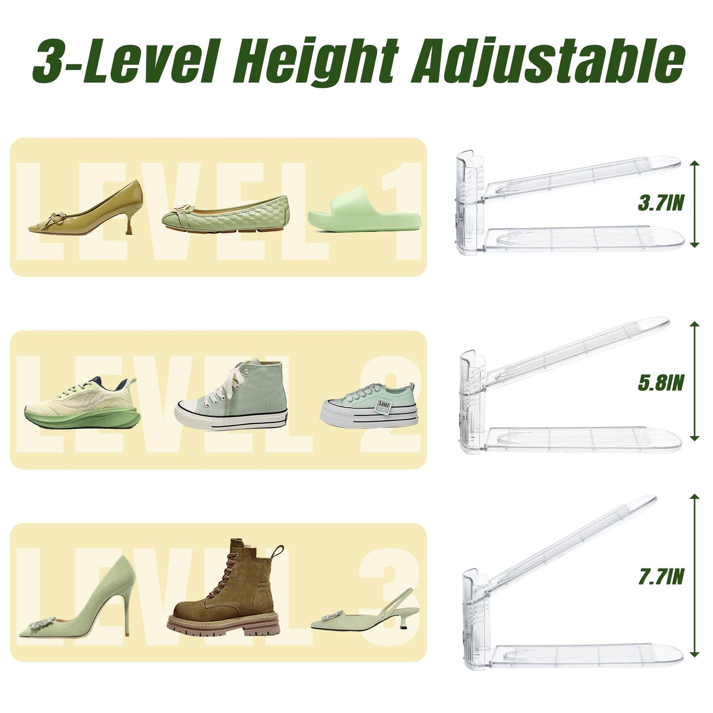 MOOKNAT Clear Shoe Slot Organizer, 30 Pack Adjustable Shoe Slots Organizer for Closet Clear Shoe Stackers Shoe Rack Holder Shoes Space Savers for a Pair of Shoes
