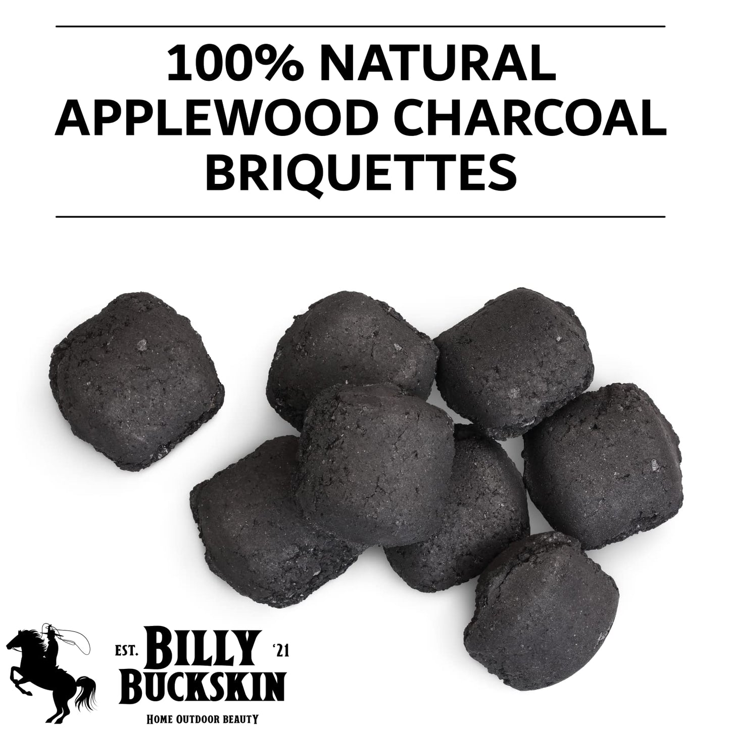 6.5lb Oak & Applewood Charcoal Briquettes - All Natural Wood Charcoal for Grilling - Premium BBQ Briquettes - Quick Light, Pure Hardwood - Long Burning, Rich Smoky Flavor - by Billy Buckskin