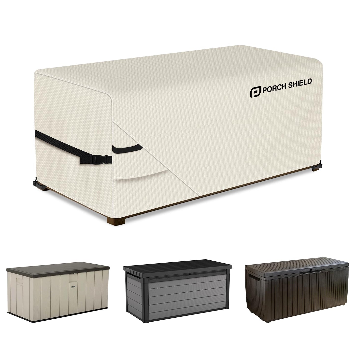 Porch Shield Patio Deck Box Storage Cover - 600D Outdoor Waterproof Cover for 73 Gallon Box Tear Resistant Rectangular Fire Pit Table Covers 44 x 28 x 24 inch Beige