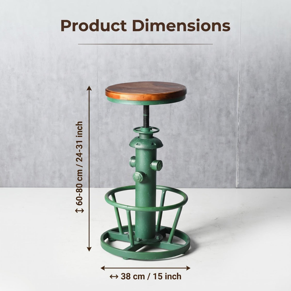 Topower Vintage adged Green Fire Hydrant Bar Stool, Solid Wood Seat, Industrial Bar Chair for Home Cafe Pub