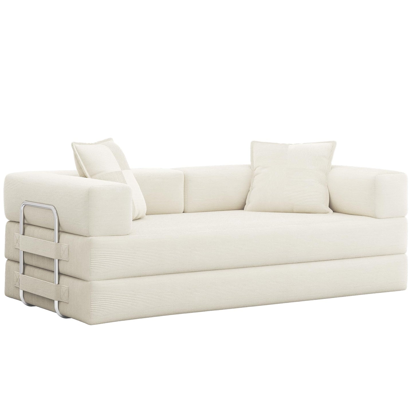GRUSIGN 78 Inch Convertible Sofa Bed, 5-in-1 Futon Sofa Bed Pull Out Couch, Boneless Couch Bed for Living Room, Corduroy Boneless Couches for Bedroom, Apartment, No Assembly Sleeper Sofa Bed, Beige
