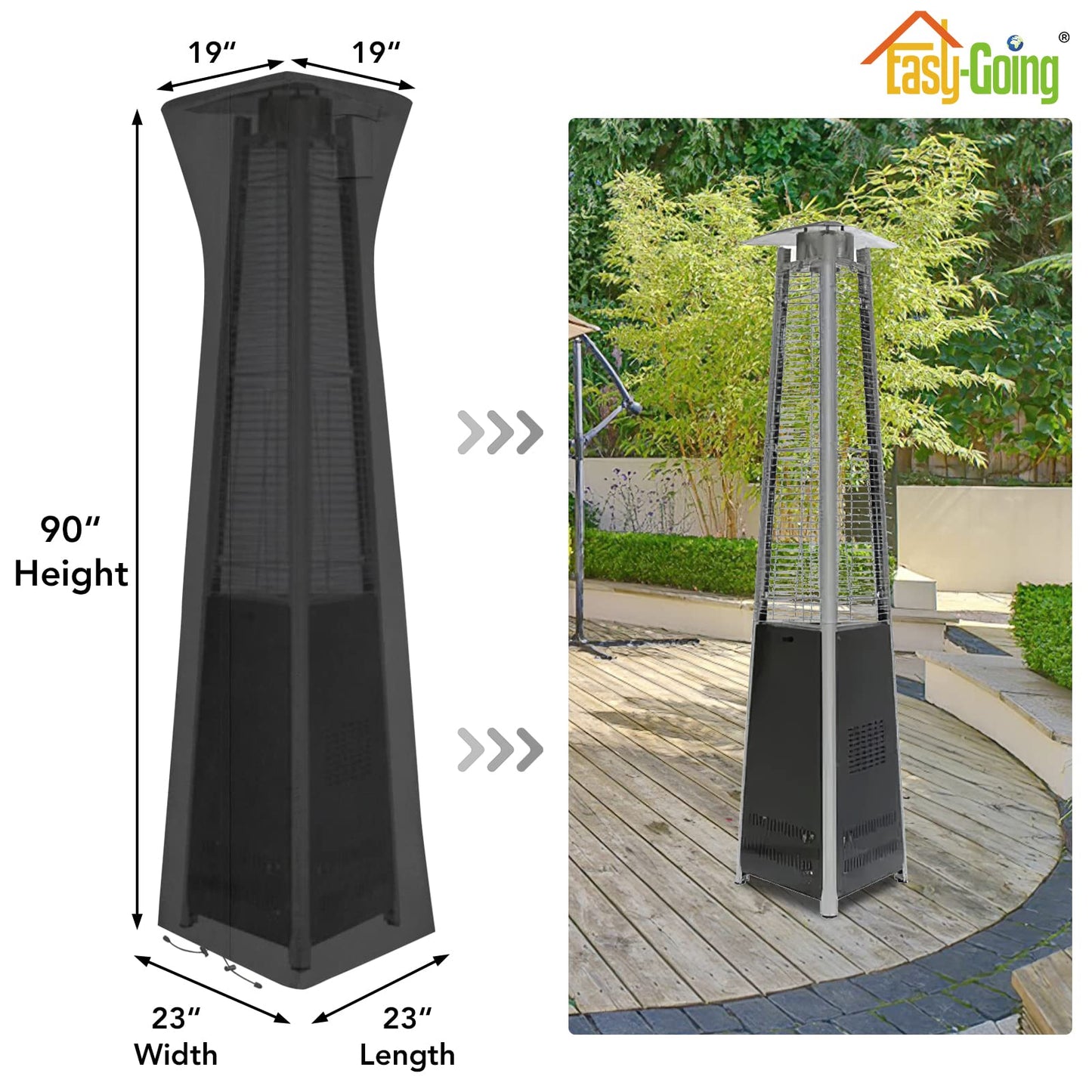 Easy-Going Pyramid Torch Patio Heater Cover, 90"H x 23"L x 23"W, Black