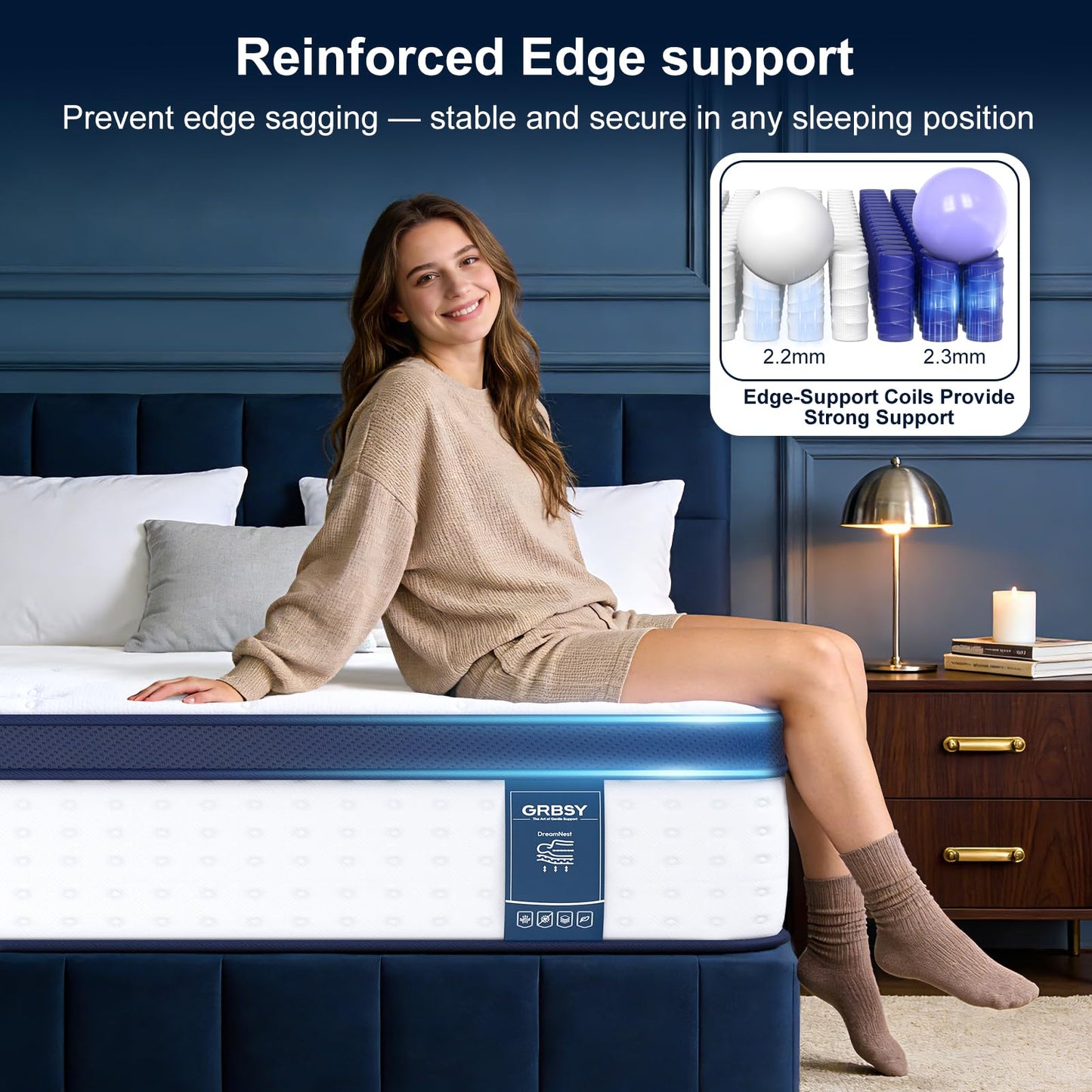 Grbsy 12 Inch Full XL Mattress, 7-Zoned Support Hybrid Full XL Size Mattress in A Box with Cooling Gel Memory Foam & Pocket Coils for Back Pain Relief, Assembled in USA, Motion Isolation, Medium Firm