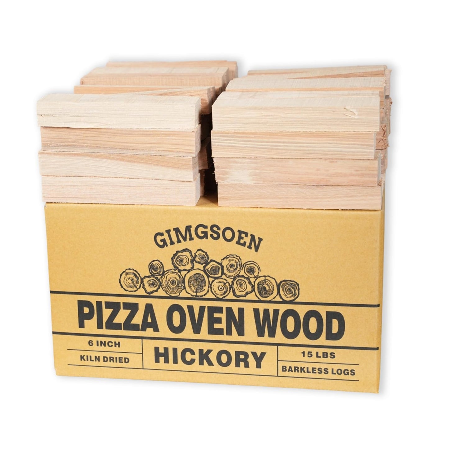 Hickory Pizza Oven Wood 6 Inch, 15 lbs Box – Kiln Dried & Bark-Free Firewood for Pizza Ovens, BBQ Smoking & Grilling – Premium Hickory Wood Logs for Ooni, Gozney, Solo Stove, Bertello