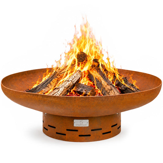 KOL Fire Pit for Outside Wood Burning, 35.5 Inch Large Round Firepit Bowl Outdoor and Patio, Heavy-Duty Bonfire Pit Oxidized Finish, Free-Standing, Camping Backyard Terrace