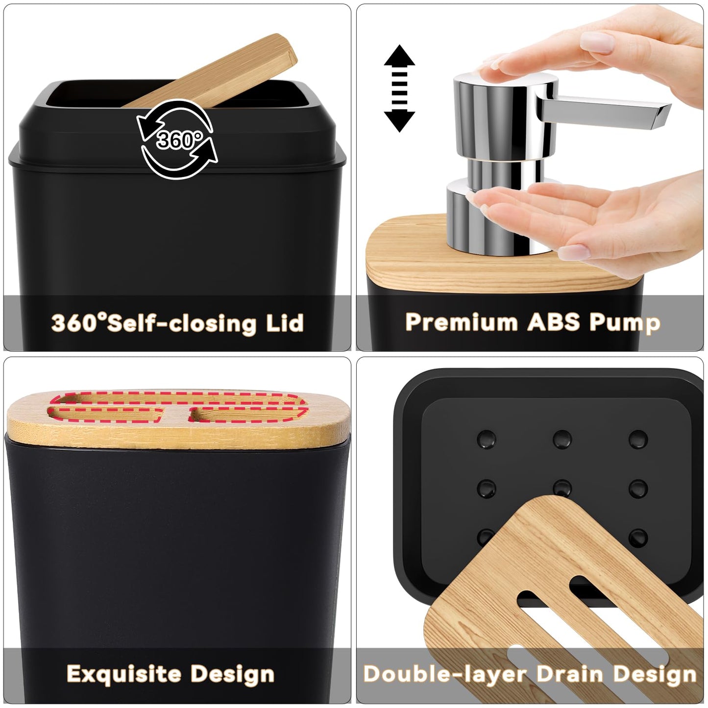 XLHOMO Bathroom Sets with Shower Curtain and Rugs,24PCS Black Bathroom Set Shower Curtain Set with Bathroom Trash Can Bathroom Accessories