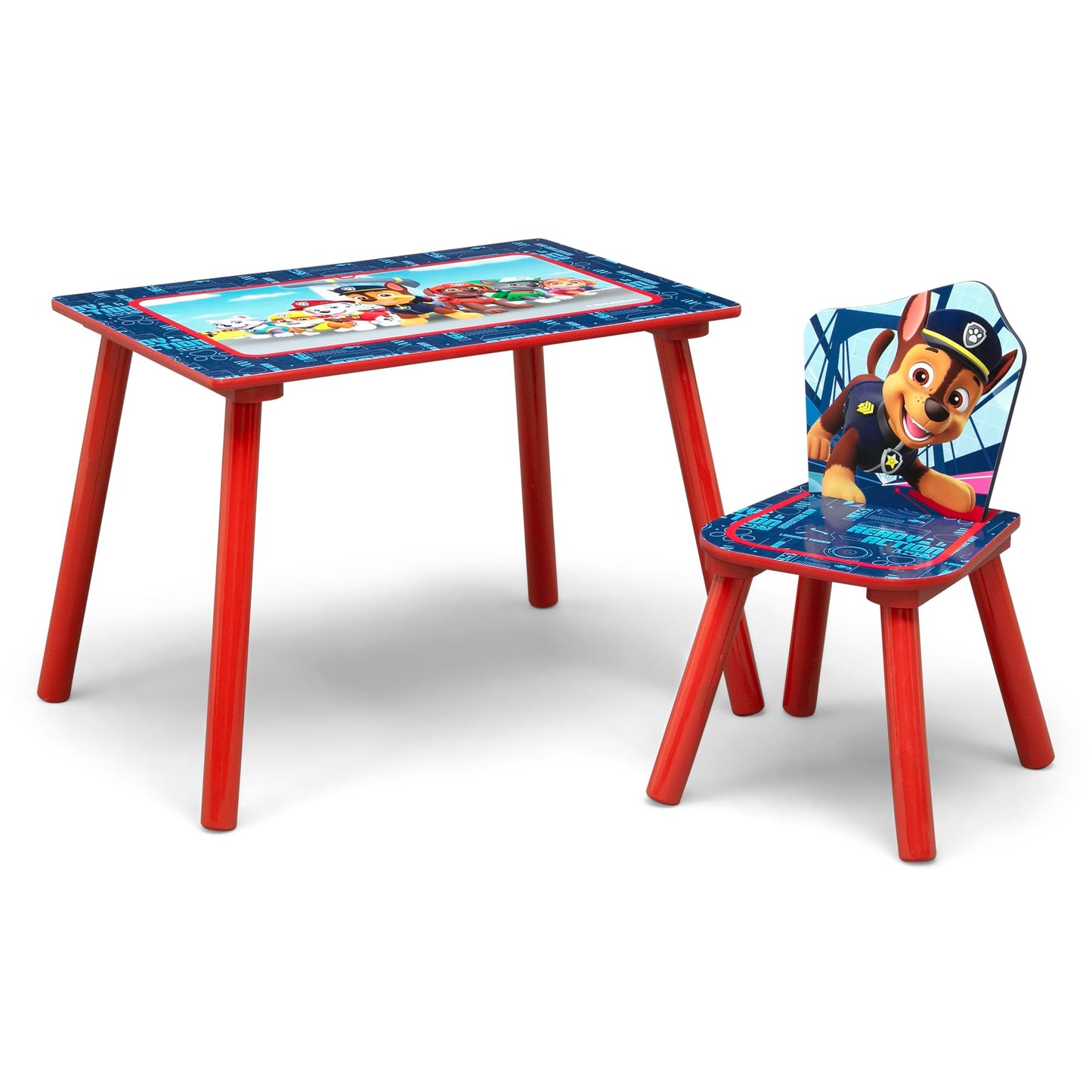 Delta Children - PAW Patrol 4-Piece Toddler Room-in-a-Box Set – Includes Sleep and Play Toddler Bed, Table, 1 Chair and Toy Box, Blue