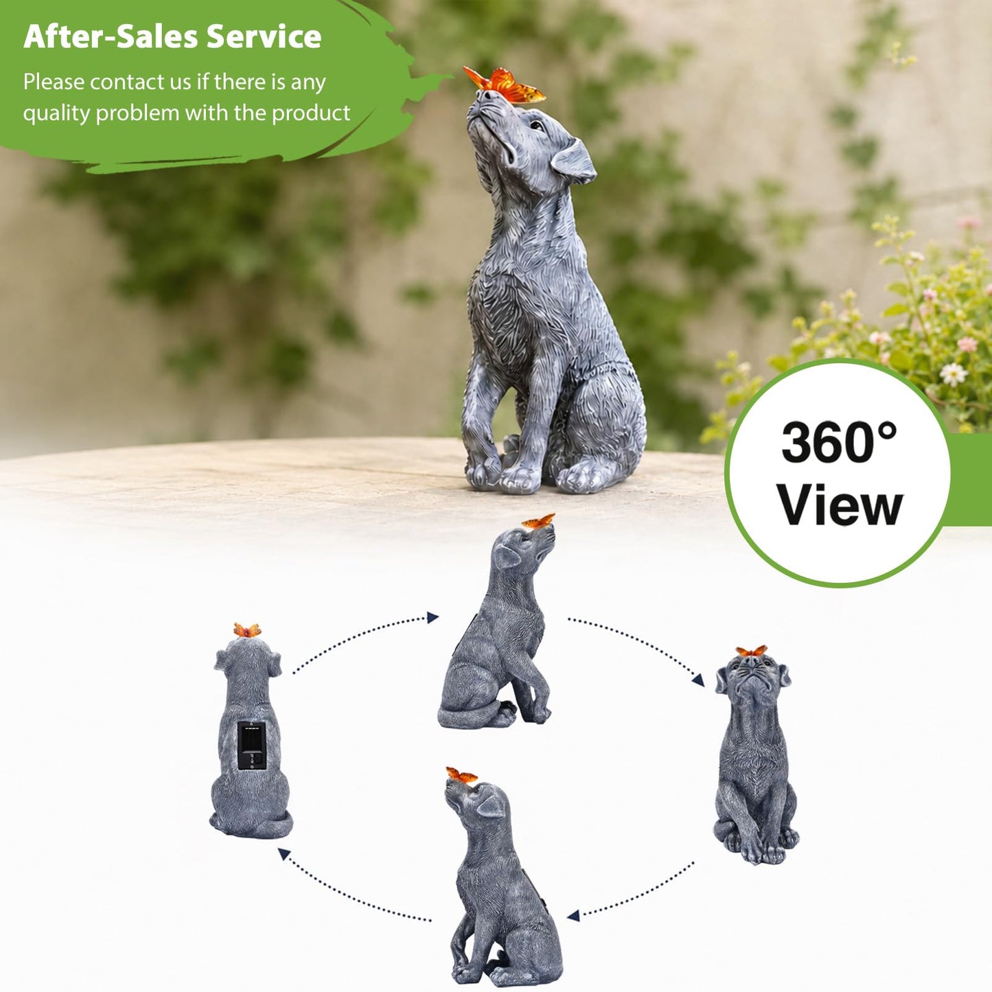 Goodeco Dog Statue with Solar Butterfly - Ideal Gifts for Mom, Dad or Birthdays, Beautifully Crafted Outdoor Decorations to Wow Your Guests