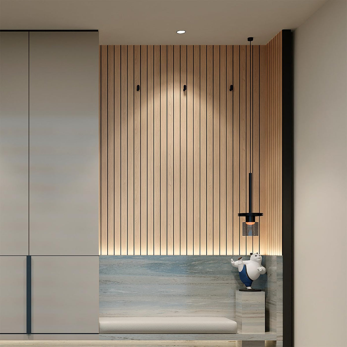 YU LI 3DH Peel and Stick PVC Slat Wall Panel, 236 x 15.75 Inches, Self-Adhesive Faux Oak Wood Grain, 3D Soundproof for Ceilings and Rooms - 1 Pack
