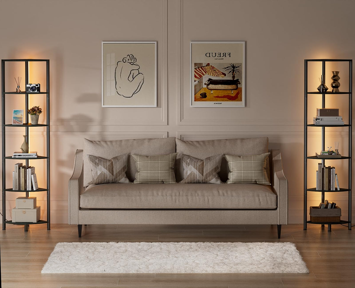 Furnulem 6 Tier Corner Shelf with LED Light, 67.5" Black Narrow Bookshelf