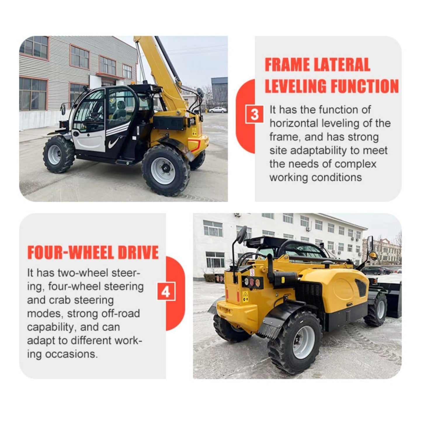 3 Ton Telescopic Handler Forklift 17m – Rough Terrain Telehandler with Bucket & Forks, Boom Lift Loader 4x4 Telescopic Forklift for Construction & Agriculture