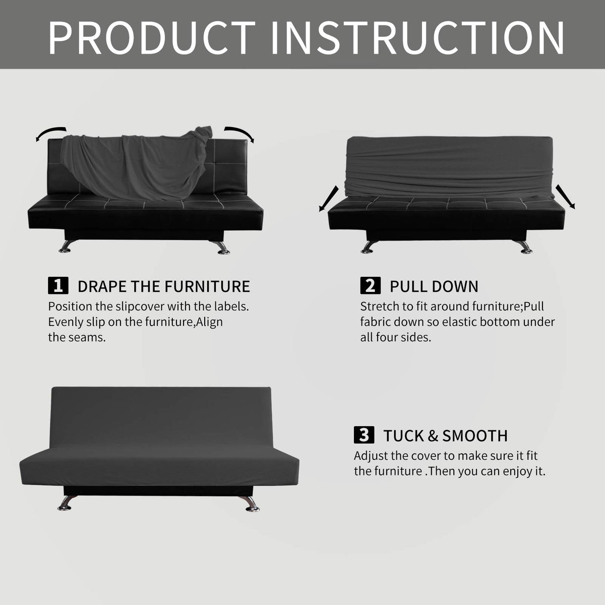 Easy-Going Stretch Large Futon Slipcover Armless Futon Cover Dark Gray