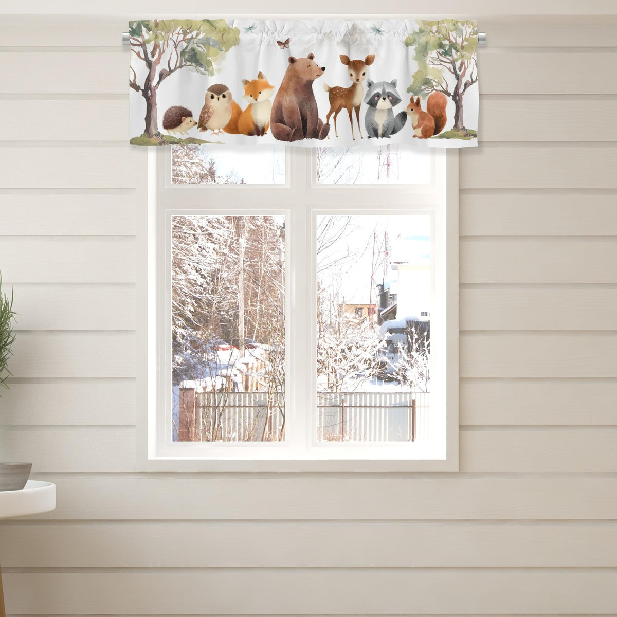 HawSkgFub Baby Boy Girl Animals Nursery Curtains Valance 54 x 18, Unisex Bear Fox Deer Bunny Short Half Topper Window Treatments Rod Pocket, Kids Toddler Bedroom Playroom Home Kitchen Decor