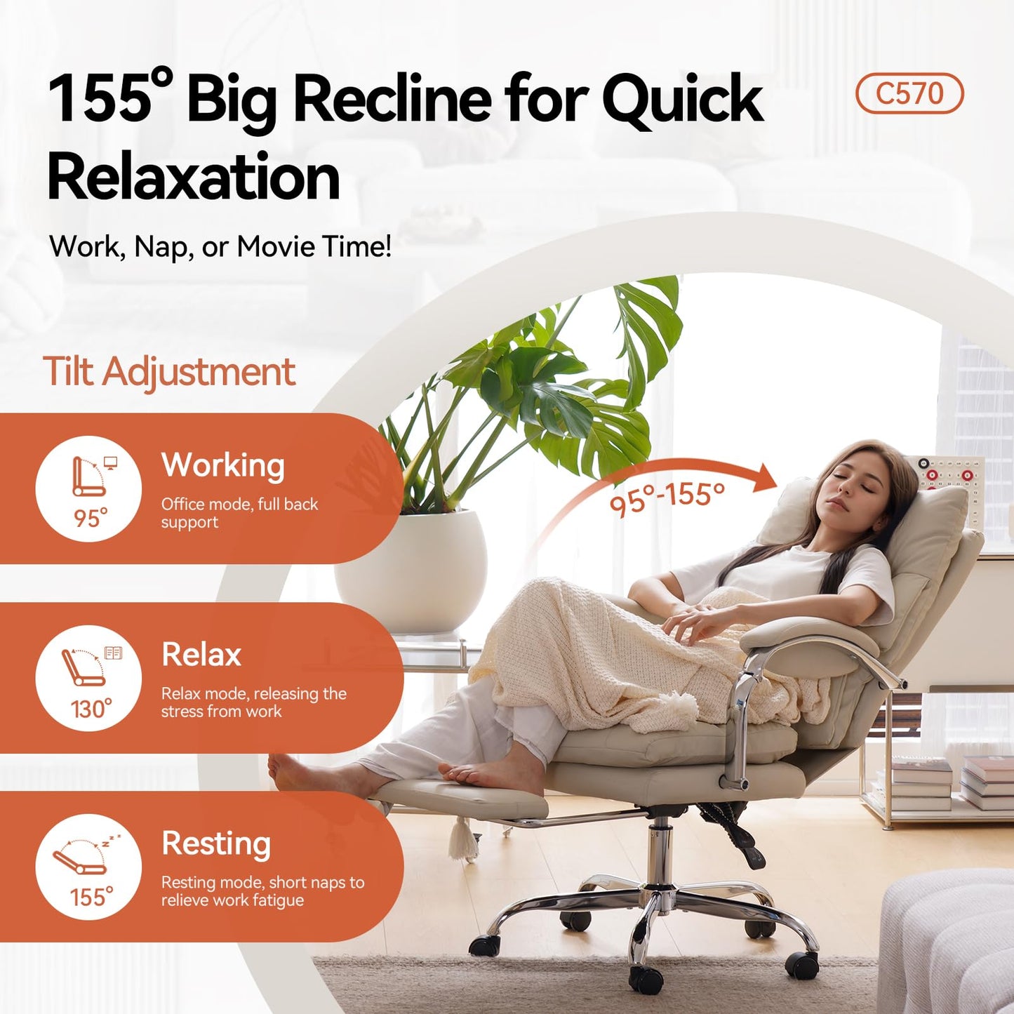 LEAGOO Office Chair with Foot Rest, Ergonomic Executive Chairs with Arms