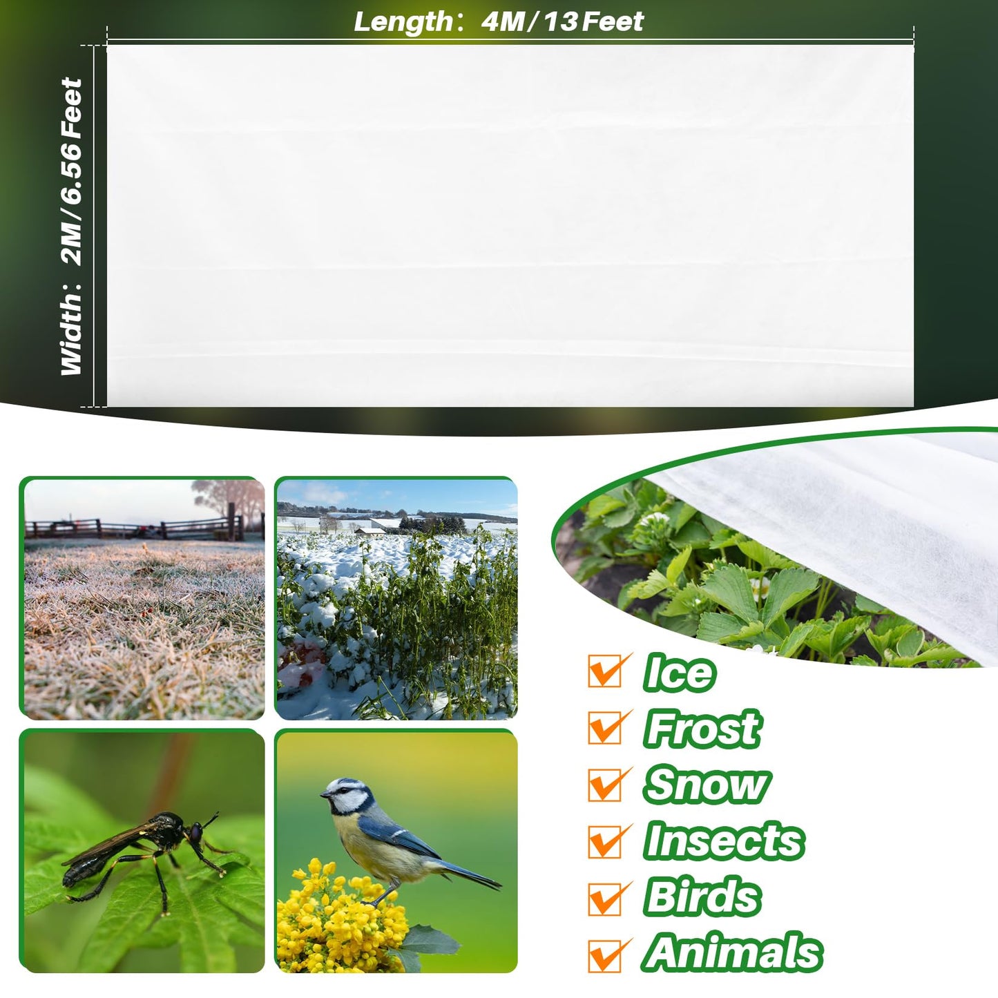 MAQIHAN Plant Cover - 6.5 ft x 13 ft Plant Covers Freeze Protection, Non-Woven Winter Freeze Protection, Reusable Floating Row Frost Blankets for Outdoor Garden, Frost Cloth for Cold Weather Snow