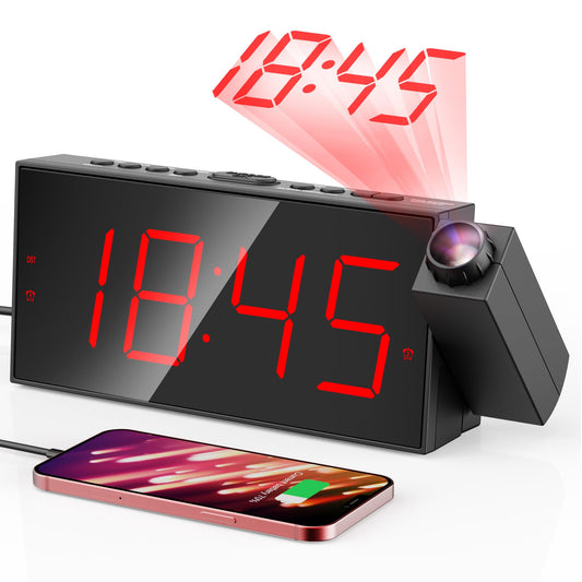Mesqool Digital Projection Alarm Clock with Dual Alarms, 5 Levels Dimmer