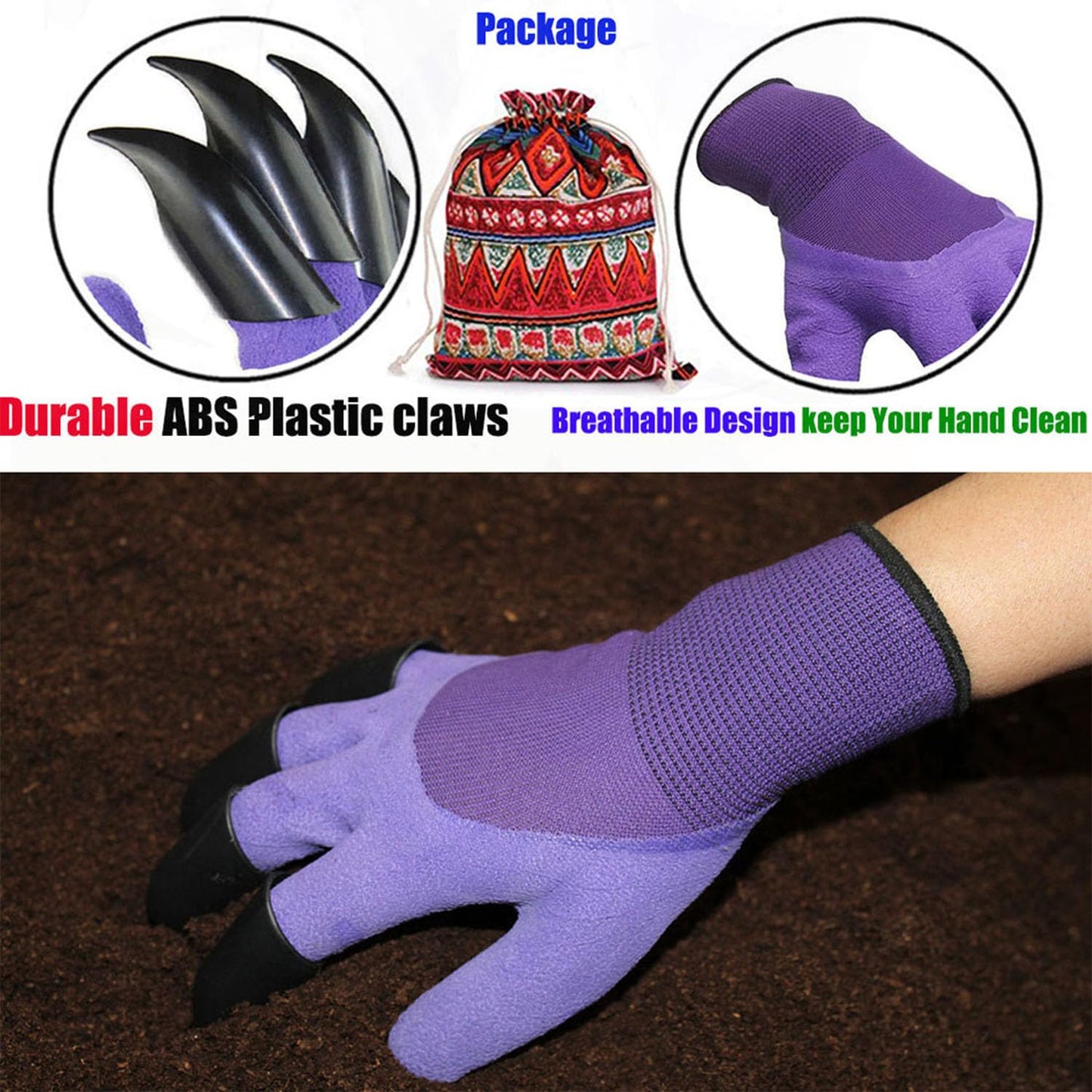 UIOOIU Gardening Gloves with Claws for Digging Planting and Weeding Gardening Gloves Waterproof Breathable Best Gift for Gardeners (One Pair Purple Double Claws)