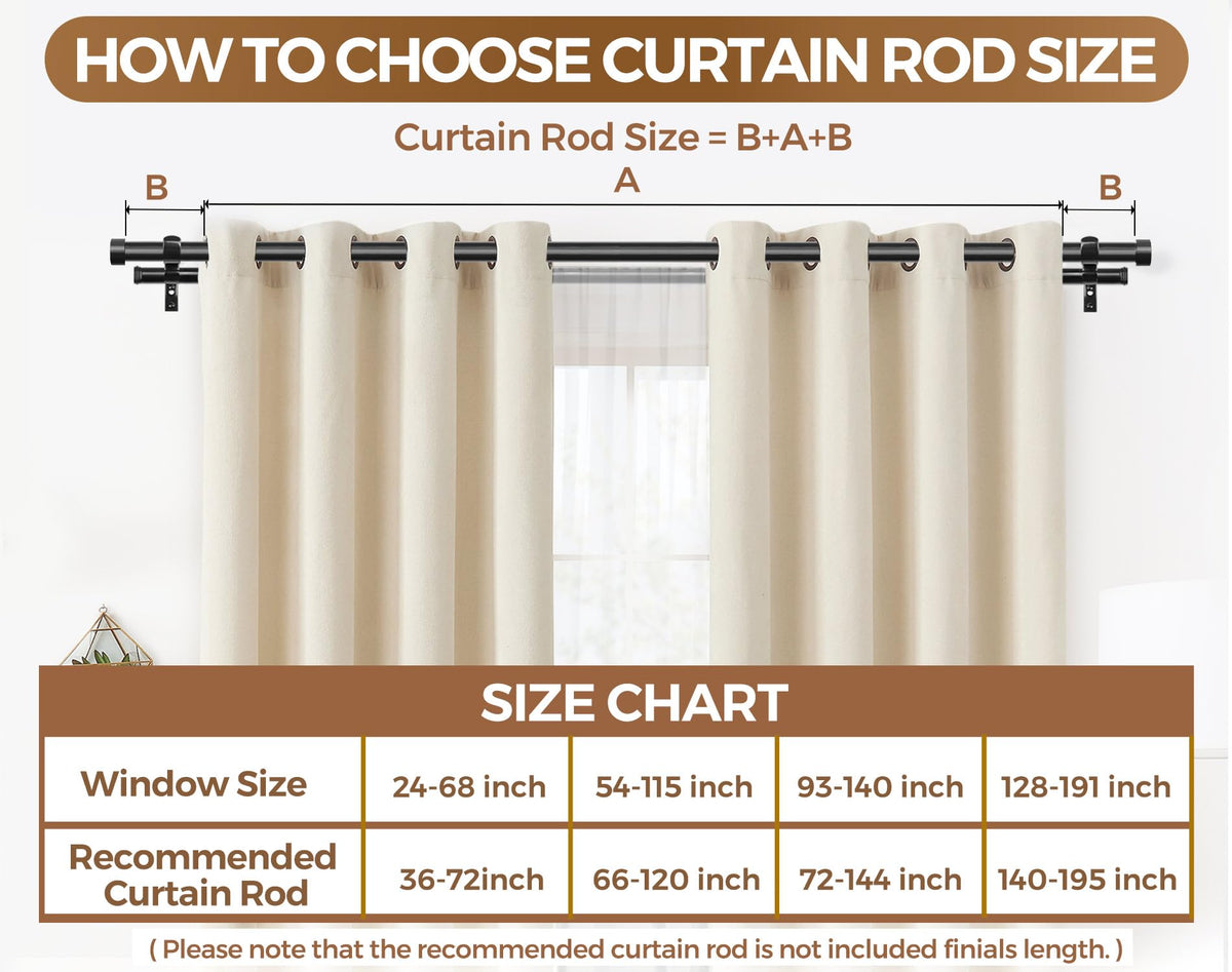 KAMANINA 1 Inch Double Curtain Rod 66-120 Inch, Heavy Duty Dual Rods, Black