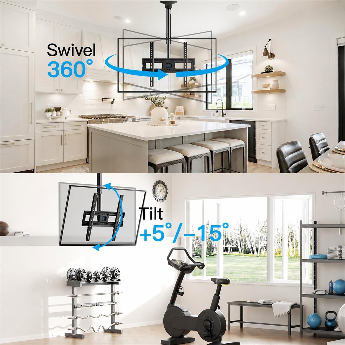 PERLESMITH Ceiling TV Mount for 26-65 inch Flat Screen Displays, Max VESA 400x400mm, Hanging Adjustable Ceiling TV Bracket Fits Most LCD LED OLED 4K TVs, Pole Ceiling Mount Holds up to 110lbs, PSCM2