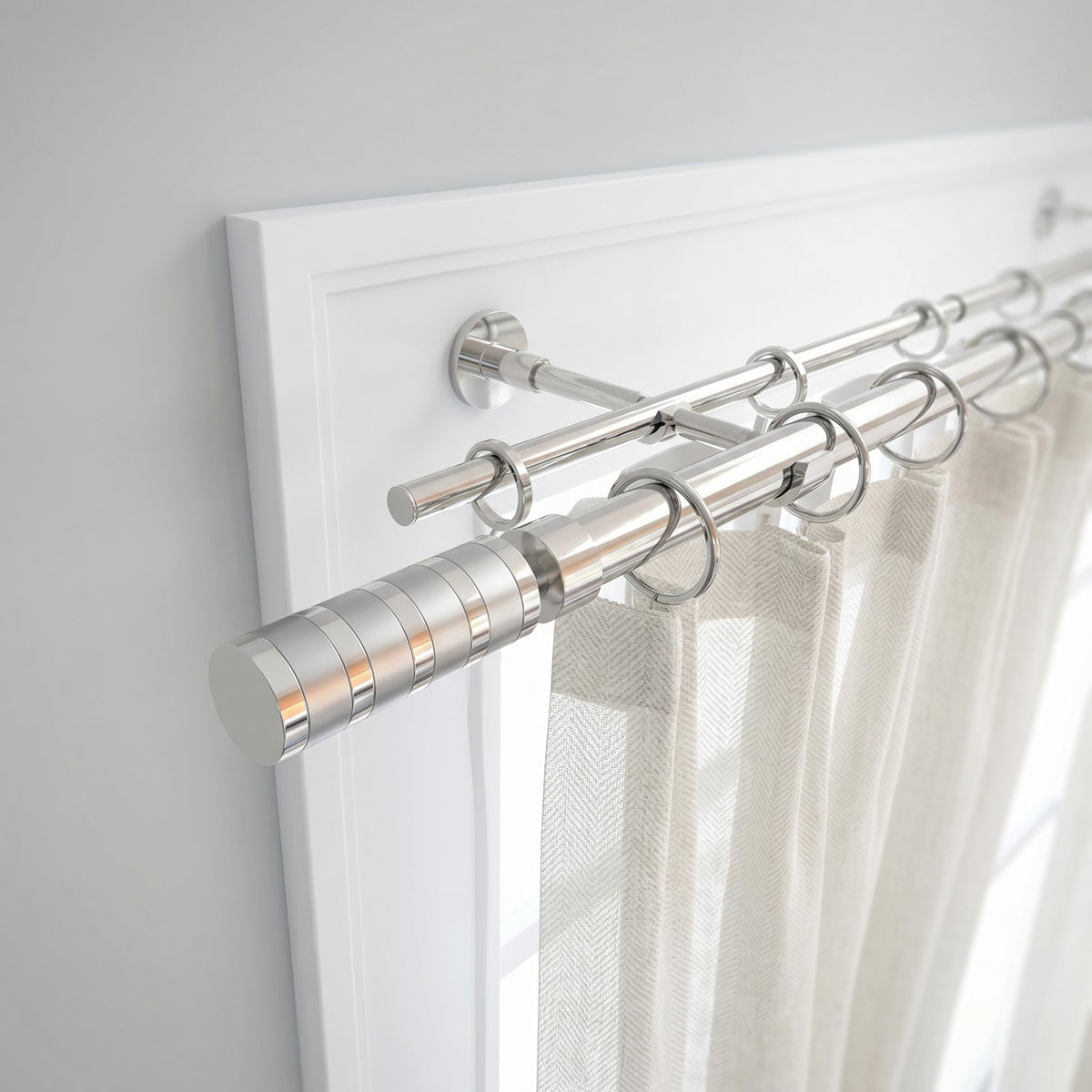 GCurtain Metal Curtain Rings with Eyelets and Nylon Insets, Set of 12, 1.18 Inch Inner Diameter Drapery Rings for 3/4" Rods, Quiet & Scratch-Resistant, Premium Duty Curtain Hardware, Brushed Nickel