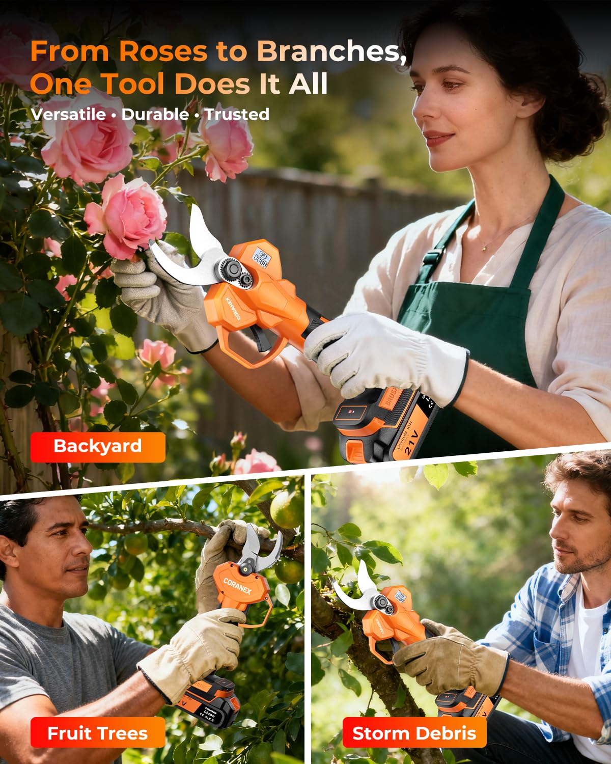 CORANEX 2.05'' / 56 mm Cordless Electric Pruning Shears | Longer Runtime | Brushless Motor | Anti-Slip Handle | Safety Switch | Ideal for Garden, Orchard & Tree Trimming