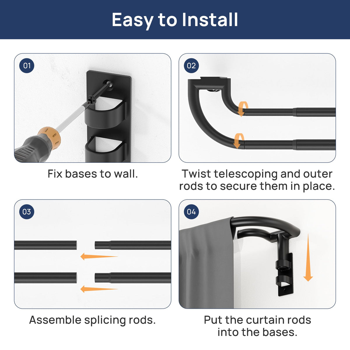 ENJOYBASICS 48-84" Double Curtain Rod for Blackout, Quick Release, Black