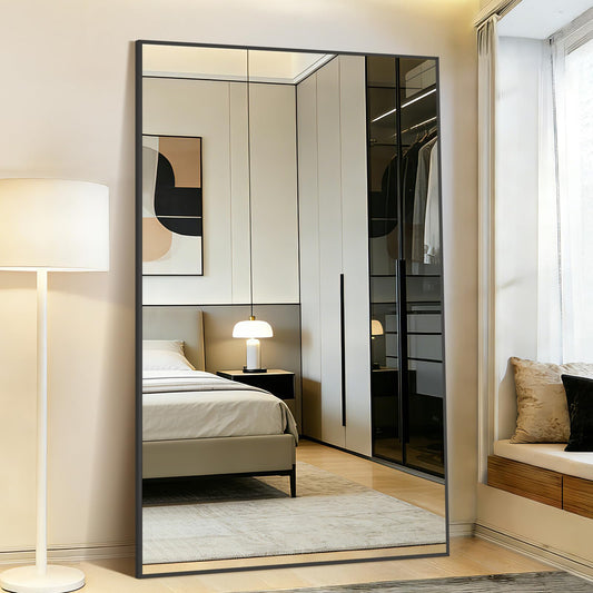 Mirrorons 72"x44" Black Full Length Mirror, Large Floor Mirror with Stand