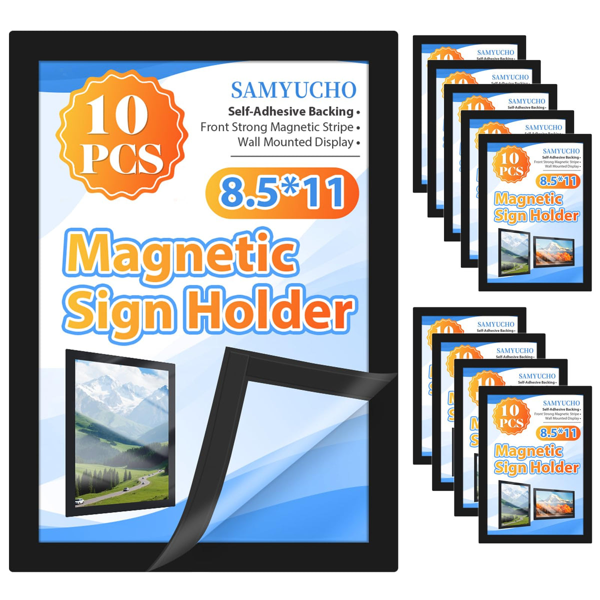 SAMYUCHO Magnetic Sign Holder 8.5 x 11, 10 PCS Self Adhesive Magnetic Frame