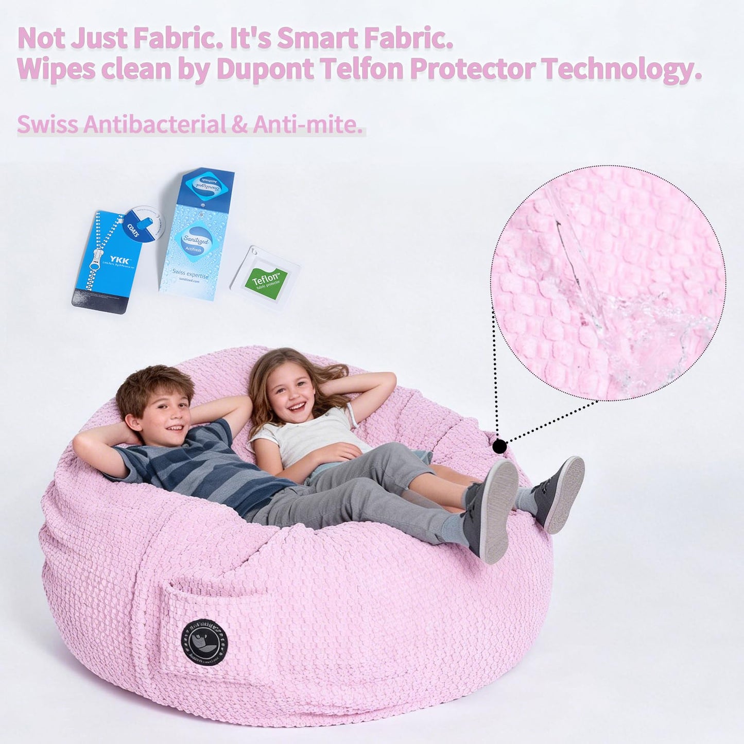 MinComfyWo City Beanbag Junior Round Bean Bag Chair – Cozy Bean Bags Lounge for Kids & Small Adults, Premium Durable Fabric, Perfect for Bedroom or Playroom-Cover-Popcorn-Pink