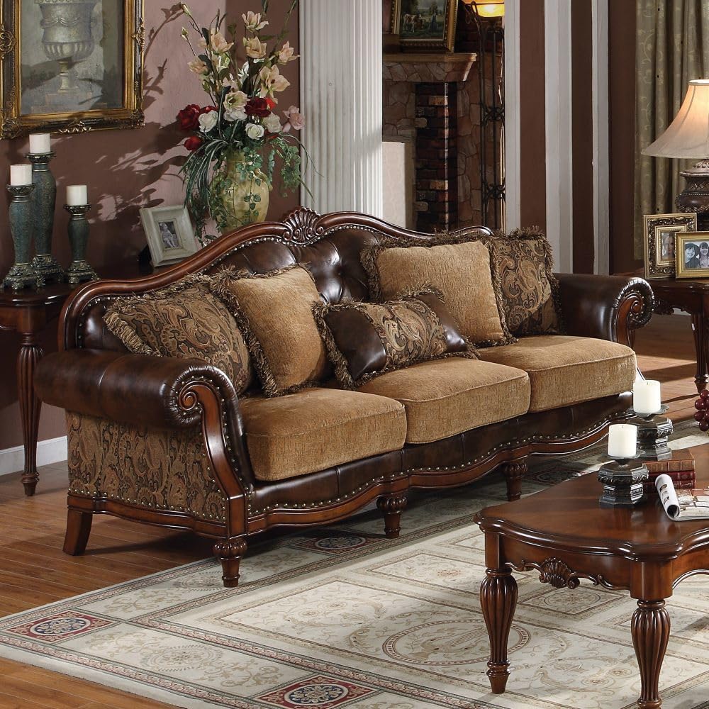 Brand 4-Piece Formal Living Room Set: Luxury Sofa, Loveseat, Single Chair and Coffee Table - Brown and Chenille
