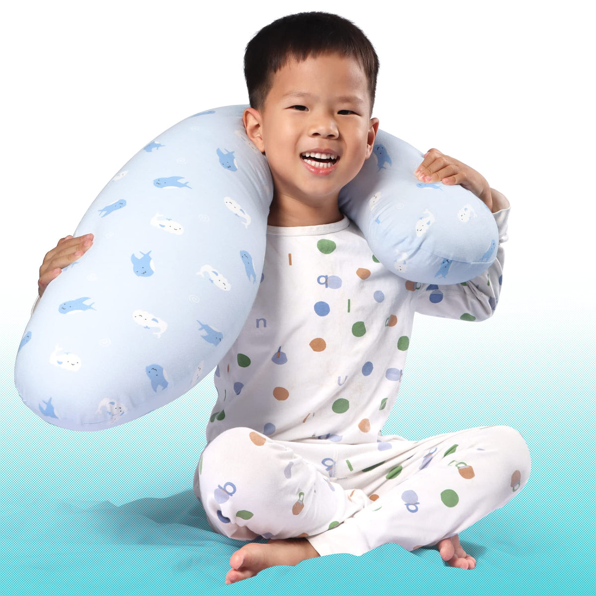BYRIVER 35" Curve Long Body Pillow for Kids Girls Boys Toddler, Swan Child Hug Sleep Pillow, Removable Jersey Cotton Pillow Cover, Plush Gifts for Kids (Blue)