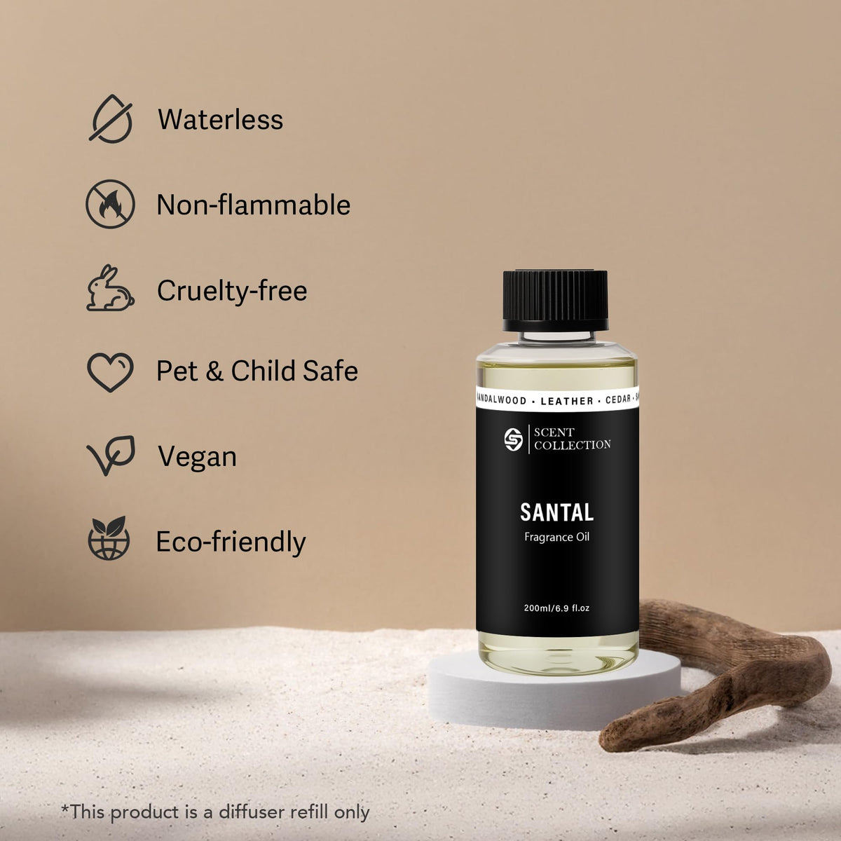 Luxury Hotel Scent Santal Diffuser Oil 200ml Waterless Sandalwood Refill