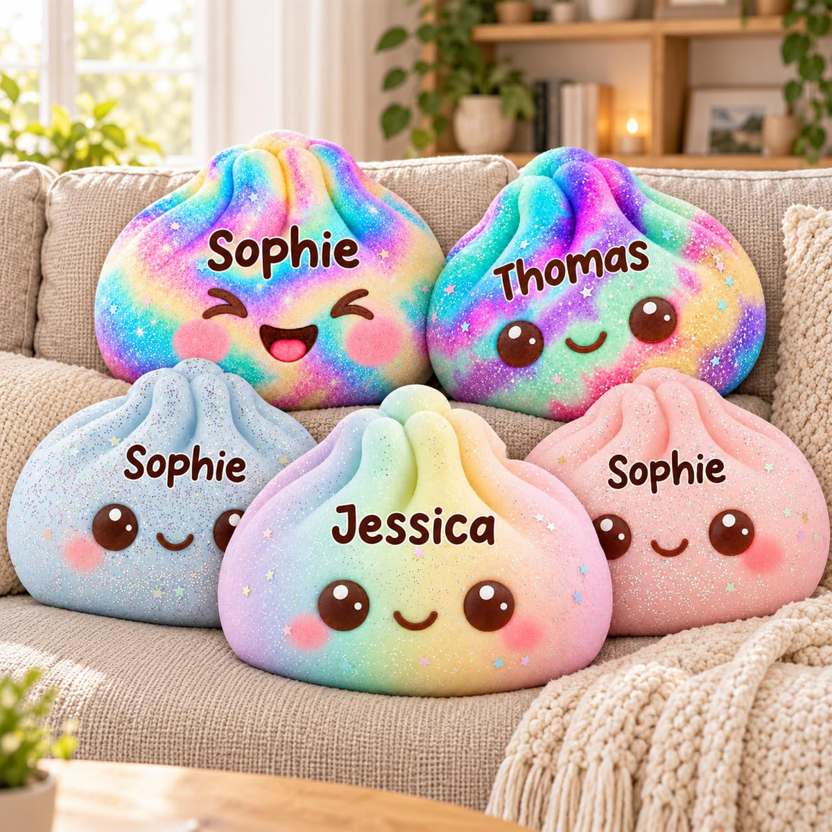 Pawsionate Custom Rainbow Dumpling Pillow, Cute Kawaii Plush Stuffed Gifts