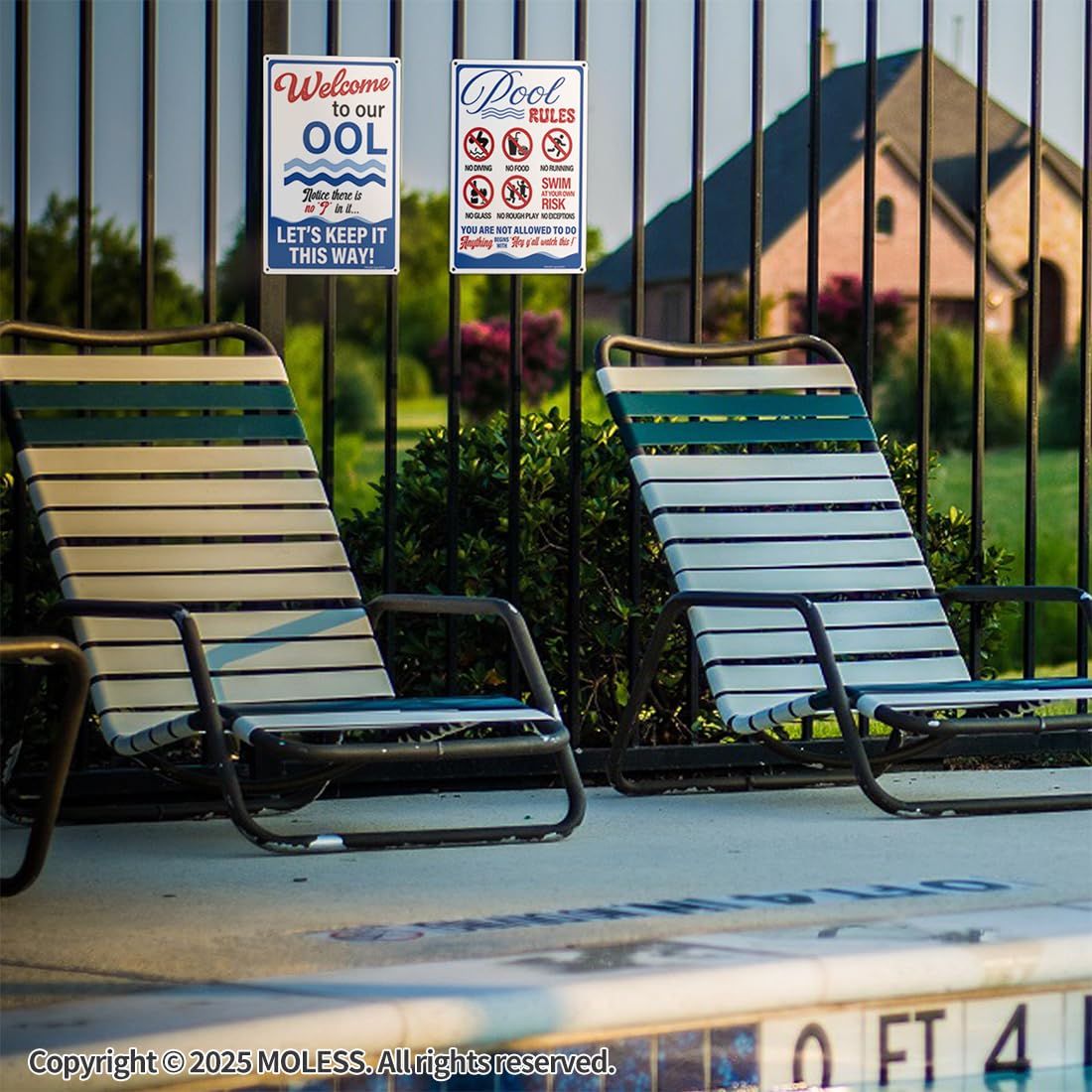 MOLESS 2 Pack Pool Signs – 12x8 Inch Welcome To Our Ool & Funny Pool Rules Sign Safety, Durable 0.040 Aluminum, Easy to Mount, PSP-2401