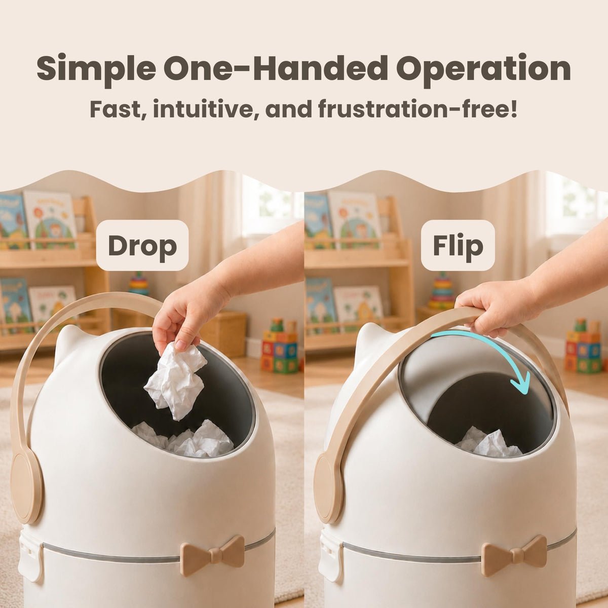iTouchless 4 Gal Kids Room Wastebasket | Odor-Sealing Bin | Boho Ivory