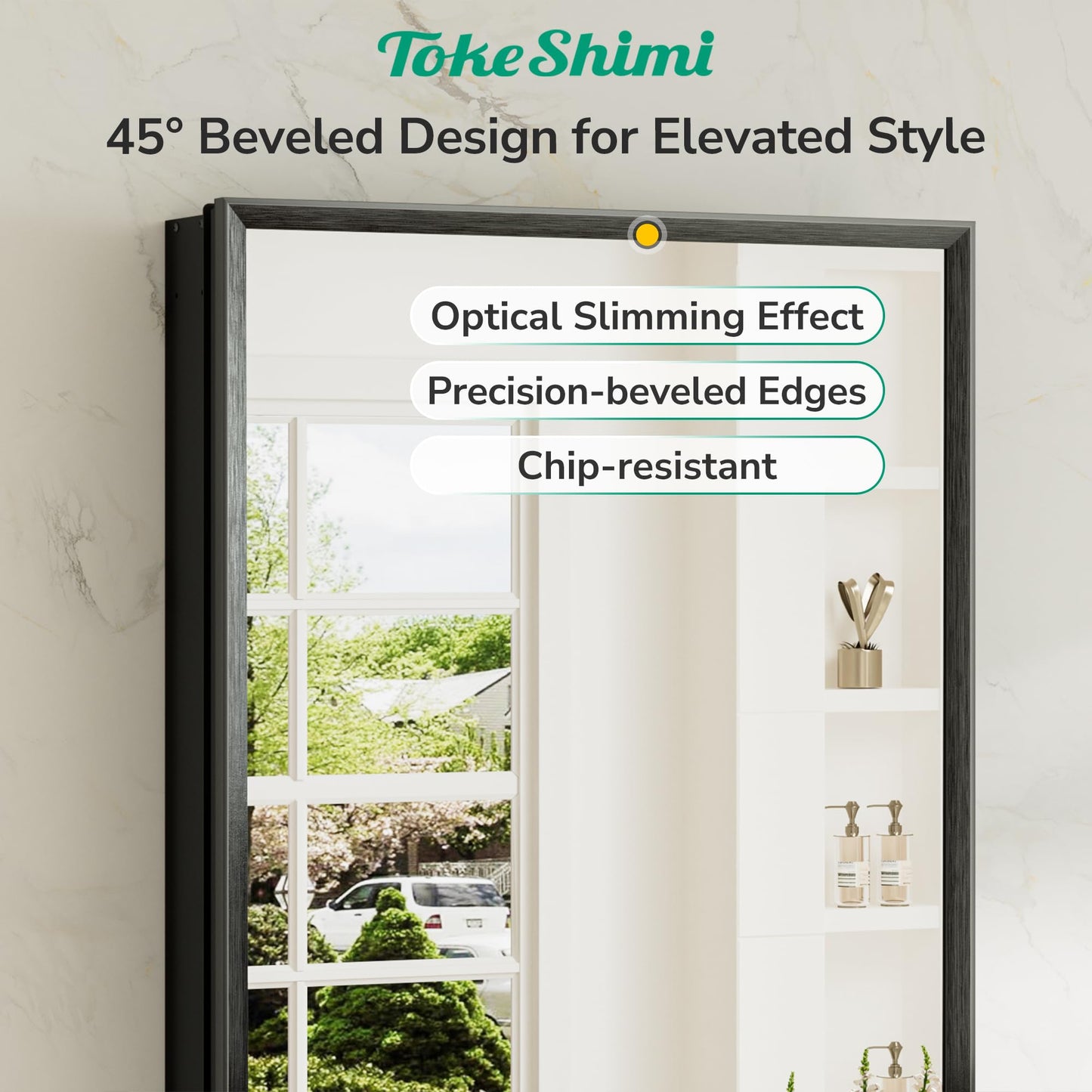 TokeShimi 14 x 18 Recessed Medicine Cabinet, Assembly Required, Black Bathroom Medicine Cabinet with Mirror, Stepless Adjustable Shelves, Tempered Glass, Beveled Aluminum Frame