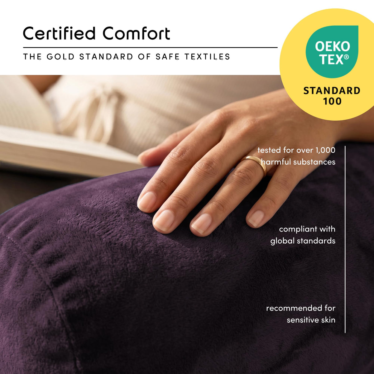Nestl Reading Pillow for Bed, Back Pillow for Sitting Up in Bed, Purple