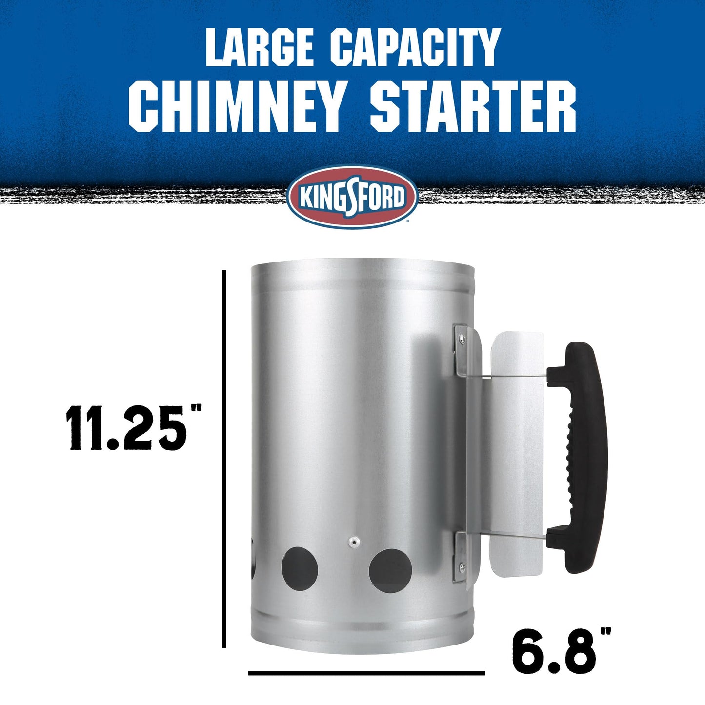 KINGSFORD Heavy Duty Deluxe Charcoal Chimney Starter, Large Capacity Zinc Steel BBQ Fire Starter with Heat Shield and Stay-Cool Handle, Vented Base Air Vents for Fast Even Lighting