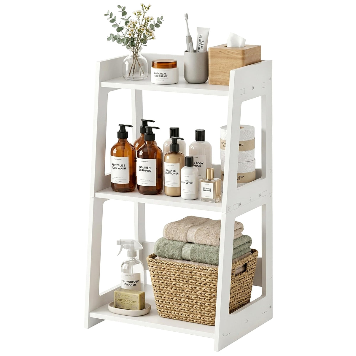 POBOMULI 3-Tier Bathroom Ladder Shelf Freestanding, 15.7" W x 27.6" H