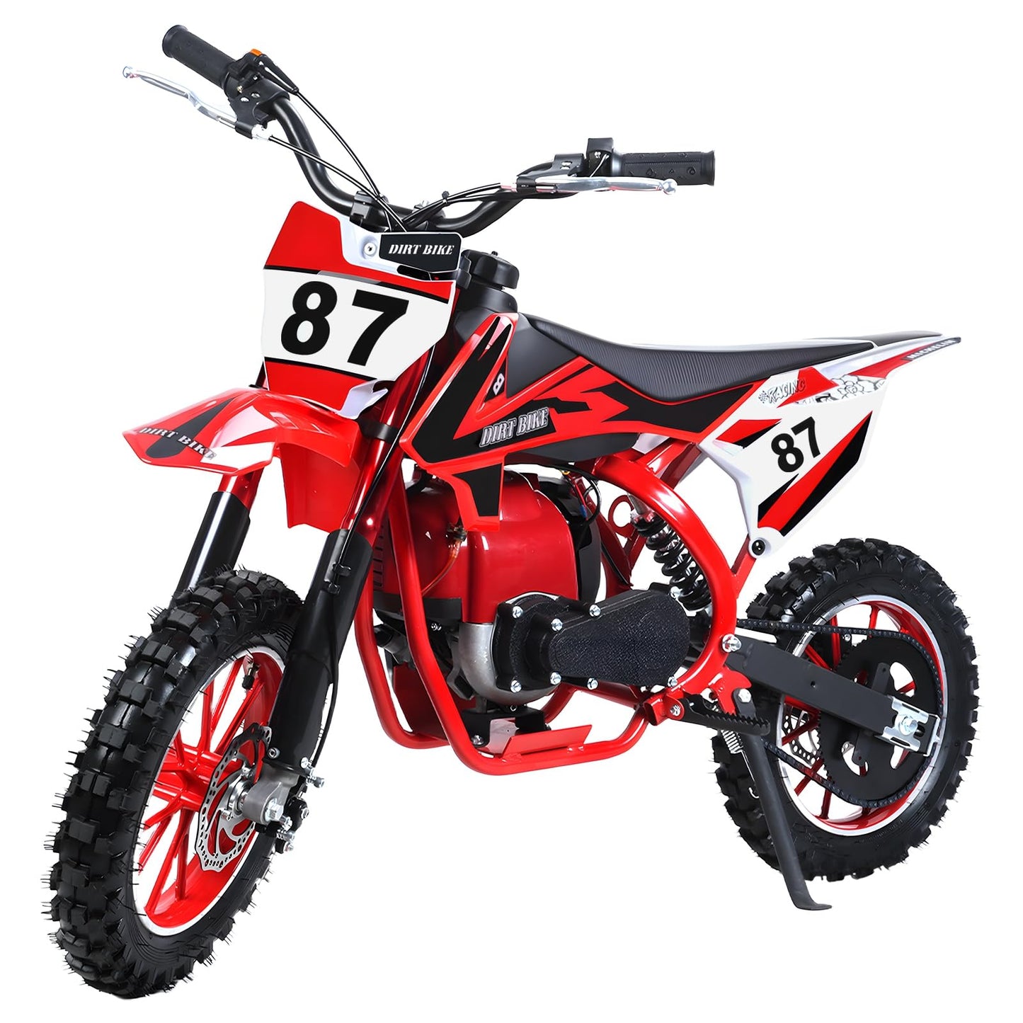 gihusrzx Kids Dirt Bike, 50CC 4-Stroke Gas Powered Mini Dirt Bike, Off Road Dirtbike Motorcycle Mini Bikes, 22 MPH Max Speed, Easy Pull Start, Front & Rear Disc Brakes, 220 LBS Capacity Red