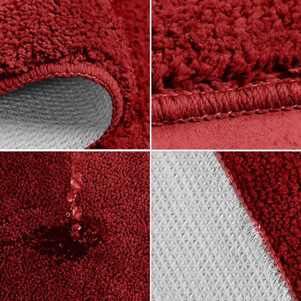MIFXIN Bathroom Rug Set 3 Piece Anti-Slip Soft Bath Mats Rectangular Floor Mat Shower Rug, U-Shaped Area Rug, Toilet Lid Cover (Red)