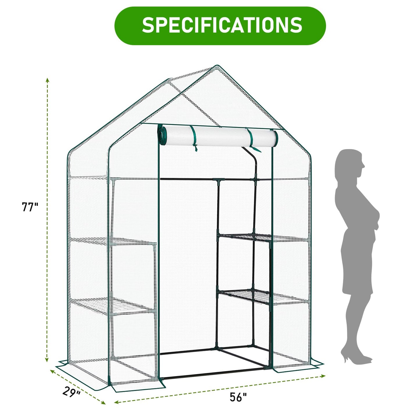 Greenhouse for Outdoors,Walk in Plant Greenhouses with Shelves,Heavy Duty with Durable PE Cover,Plant Stands Portable Green House for Garden Plants (White)